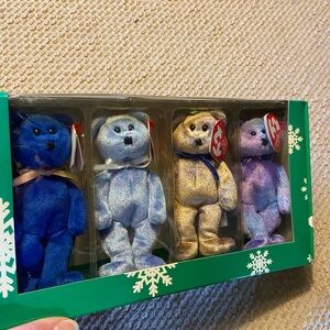 Ty Beanie Babies Festive Bear Collection - Blue, Silver, Gold, Purple